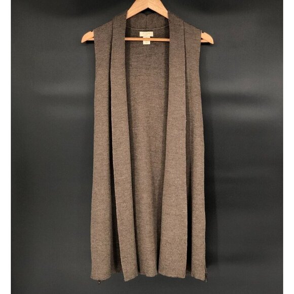 St. Tropez West Sweaters - St. Tropez Women's Sleeveless Duster Cardigan S Brown Merino Wool Blend Coastal